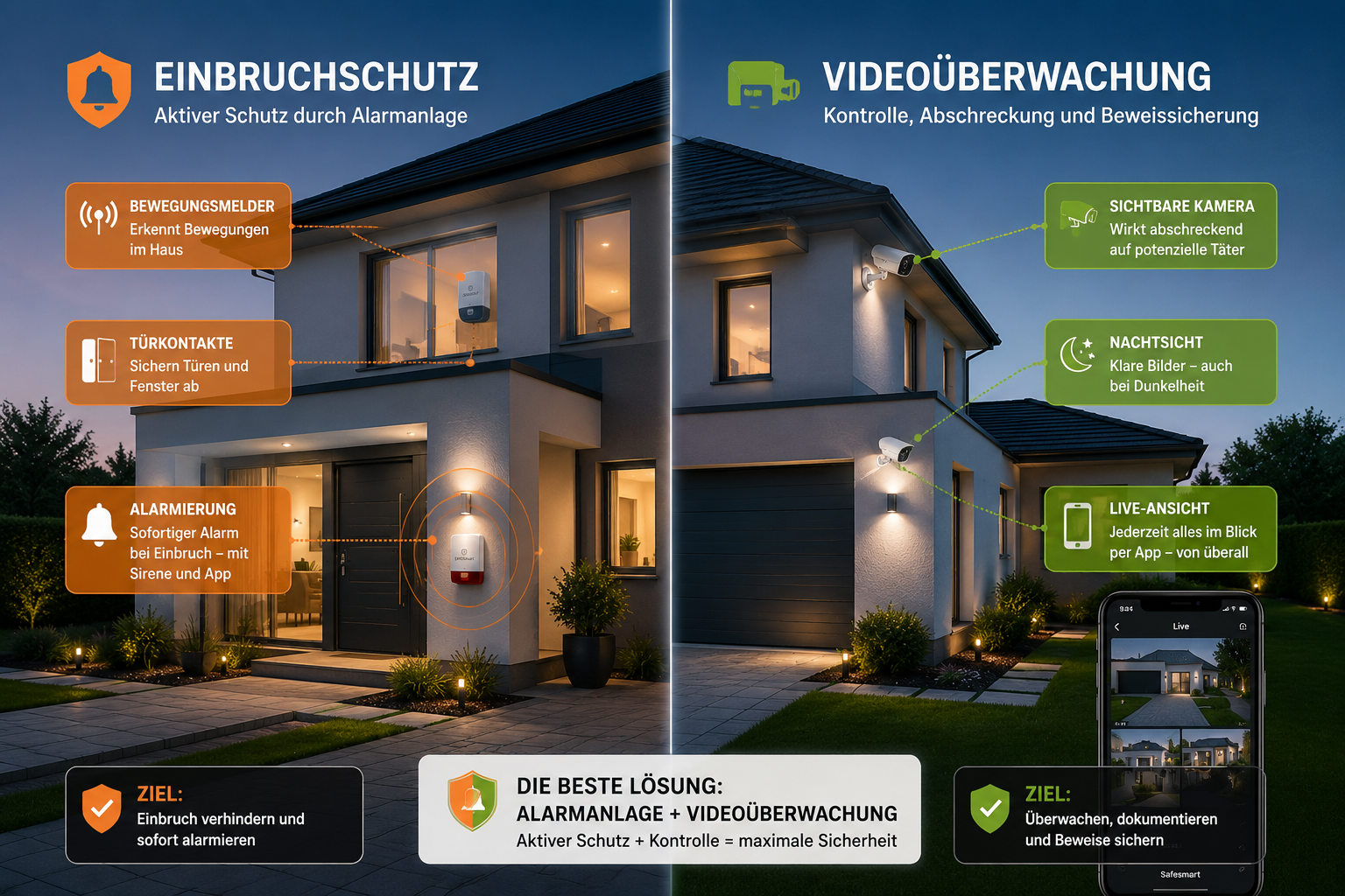 Einbruchschutz für Einfamilienhaus mit Alarmanlage und Kamera