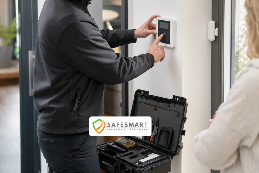 Safesmart Techniker prüft eine Funkalarmanlage in Dortmund