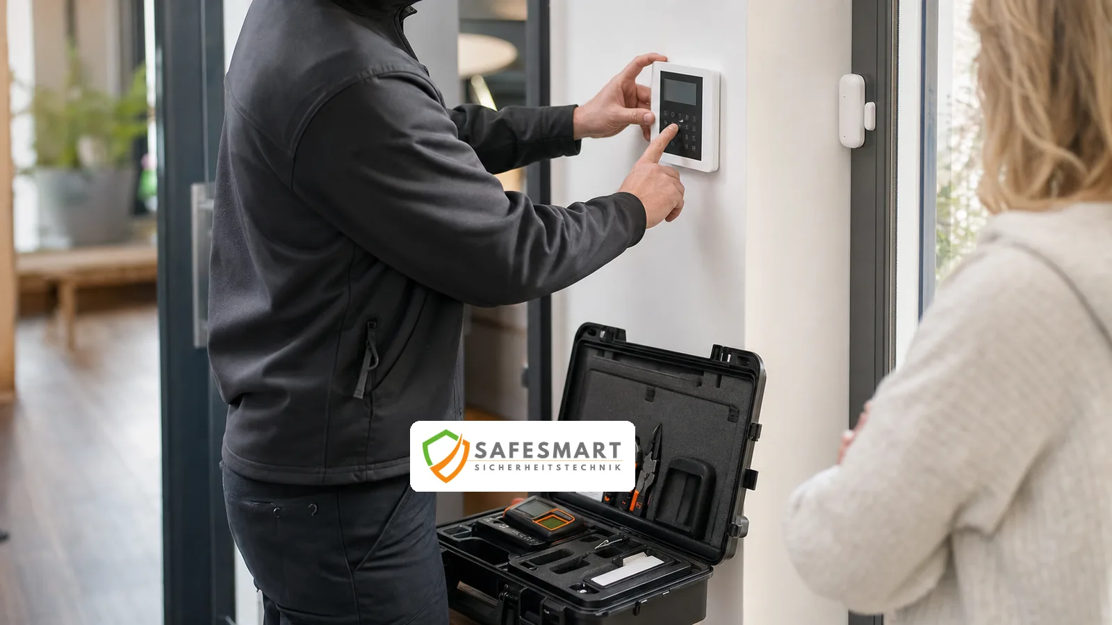Safesmart Techniker wartet eine Funkalarmanlage in einem Einfamilienhaus in Dortmund