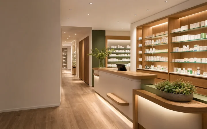 Alarmanlage für Apotheken in einem modernen Verkaufsraum planen