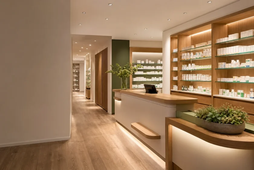 Alarmanlage für Apotheken in einem modernen Verkaufsraum planen