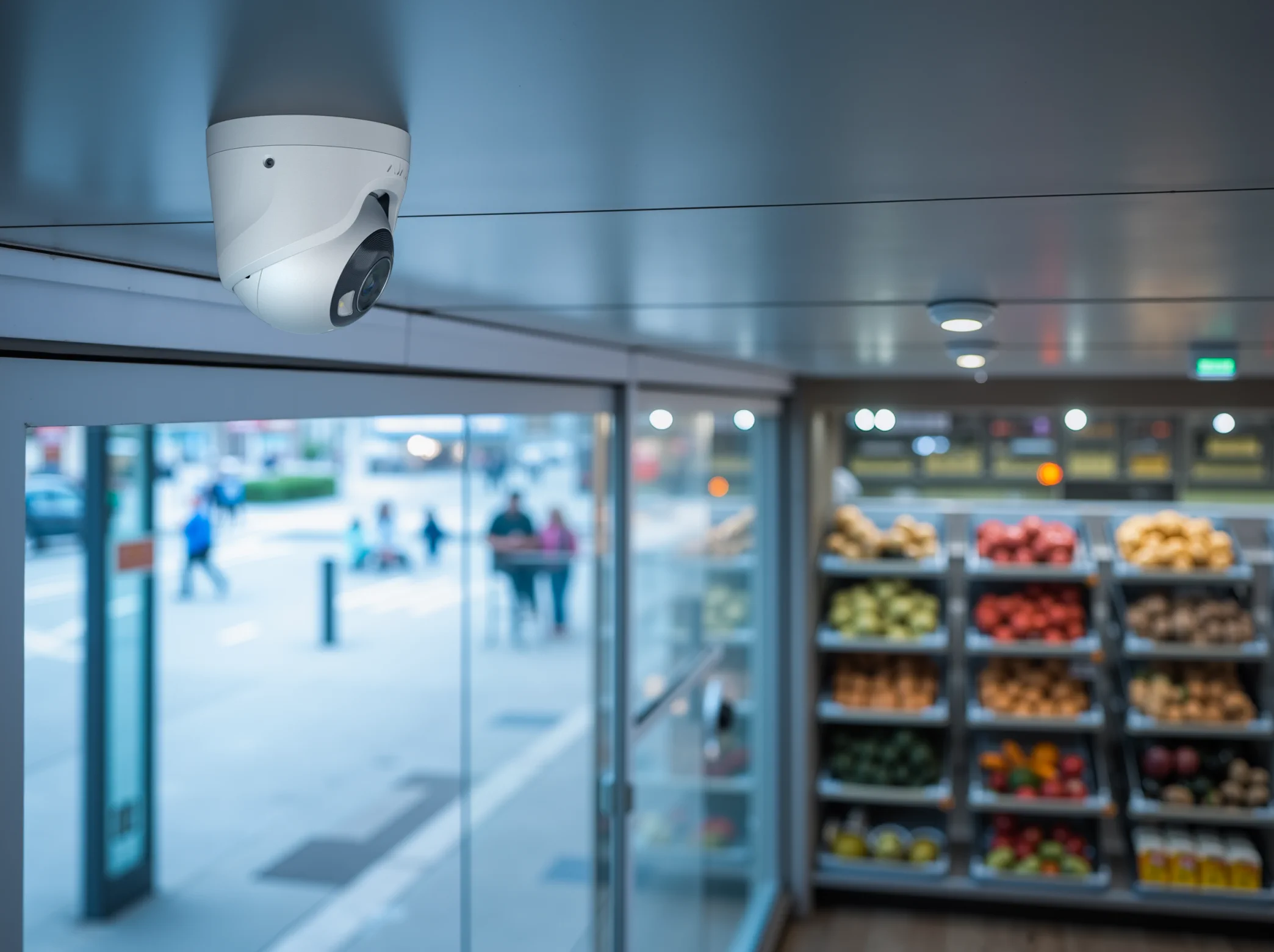Professionell installierte Videokamera in einem Gewerbeobjekt
