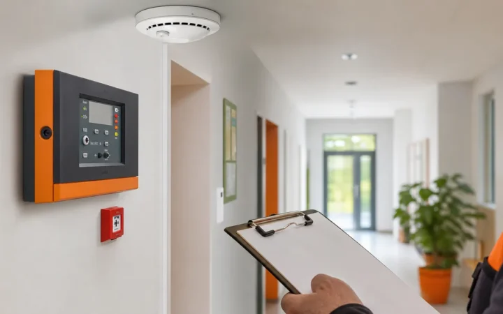 Brandmeldeanlage oder Brandwarnanlage: Welche Lösung ist für Ihr Gebäude erforderlich? Illustrative Brandwarntechnik in einem hellen gewerblichen Gebäude